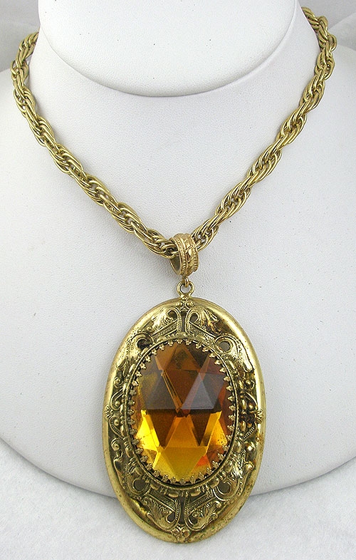 Whiting & Davis Topaz Pendant Necklace Garden Party