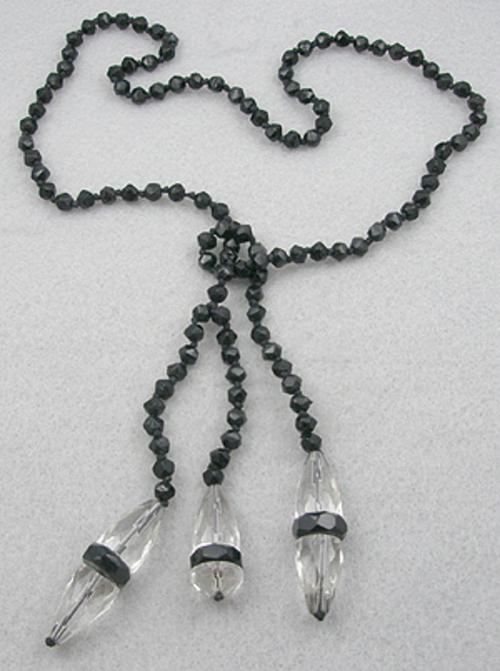 French Jet and Crystal Lariat Necklace Garden Party Collection