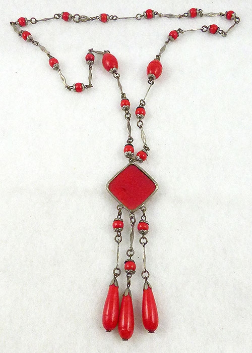 Czech Red Glass Necklace Garden Party Collection Vintage Jewelry