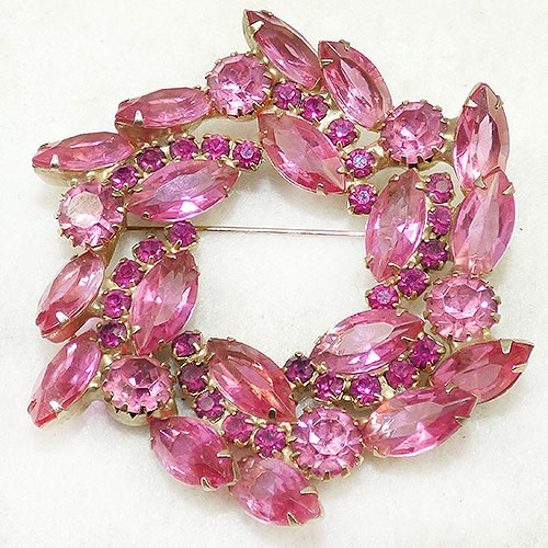 Weiss Pink Rhinestone Wreath Brooch Garden Party Collection Vintage