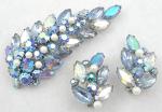 Alice Caviness - Alice Caviness Blue Rhinestone Leaf Brooch Set