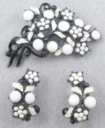 Floral Jewelry - Japanned White Rhinestone Floral Set
