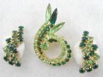 Sets & Parures-Unsigned - Green Rhinestone Brooch Set