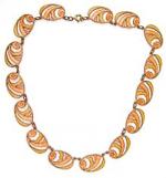 Newly Added Art Deco Orange Enamel Link Necklace