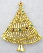 Christmas/Holiday Jewelry - Gold Tone Christmas Tree Brooch