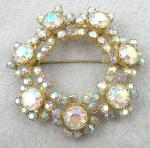 Brooches-Unsigned - Aurora Borealis Rhinestone Wreath B rooch