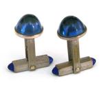 Art Deco - Blue Glass Bullet Cab Cuff Links