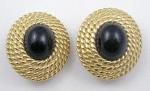 Ciner - Ciner Black Glass Cabochon Earrings