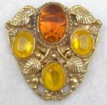Dress & Fur Clips-Unsigned - Amber & Gold Stone Dress Clip
