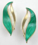 Earrings-Signed - Hroar Prydz Green Leaf Earrings