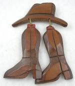Wooden Jewelry - Wooden Boots and Hat Brooch