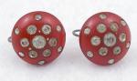 Bakelite/Celluloid/Galalith - Red Bakelite Rhinestone Studded Earrings
