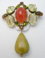 Schreiner - Schreiner Yellow & Carnelian Glass Brooch