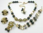 Hobé - Hobe' Black Enamel Filigree Bead & Pearl Parure