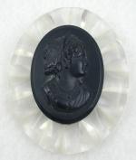 Bakelite/Celluloid/Galalith - Black Bakelite Cameo Lucite Brooch