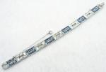 Misc. Signed A-M - Engel Brothers Sapphire & Clear Rhinestone Baguette Bracelet