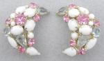 Earrings-Unsigned - Milk Glass, Pink & Alexandrite Rhinestone Earrings