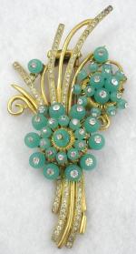 Floral Jewelry - Green Glass 'Shoe Button' Floral Fur Clip