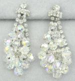 Earrings-Unsigned - Rhinestone & Crystal Bead Chandelier Earrings