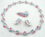 Sets & Parures-Unsigned - Pink & Blue Rhinestone Parure