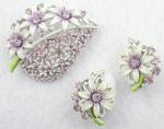 Newly Added Mint Green Lavender Rhinestone Floral Brooch Set