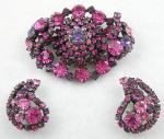Newly Added Fuchsia Pink & Amethyst Rhinestone Brooch Set