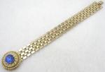 Misc. Signed A-M - Karu Blue Rhinestone Gold Chain Bracelet