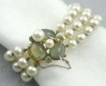 Bracelets-Signed - Marvella Triple Pearl Black Diamond Cabochon Bracelet