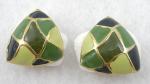 Earrings-Unsigned - Green Enameled Earrings