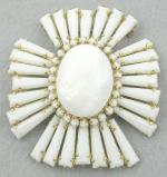 Schreiner - Schreiner Milk Glass Ruffle Brooch