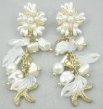 Earrings-Unsigned - Faux Pearl Golden Starfish Dangle Earrings