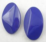 Earrings-Unsigned - Big Bright Blue Faceted Plastic Earrings
