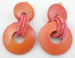 Wooden Jewelry - Vintage Orange Wooden Hoop Earrings