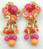 Earrings-Unsigned - Fuchsia & Orange Collage Earrings