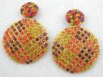 Earrings-Unsigned - Orange, Gold & Red Rhinestone Earrings