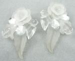 Earrings-Unsigned - Frosted Lucite Flower Collage Earrings