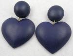 Wooden Jewelry - Navy Wooden Heart Earrings