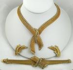 Sets & Parures-Unsigned - Gold Mesh and Rhinestone Parure