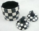 Sets & Parures-Unsigned - Back & White Checkerboard Bangle & Earrings Set