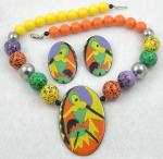 Sets & Parures-Unsigned - Colorful Enamel Centerpiece & Beads Necklace Set