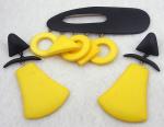Sets & Parures-Unsigned - Black And Yellow Mod Geometric Brooch Set