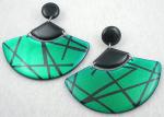 Earrings-Unsigned - Green & Black Fan Chandelier Earrings