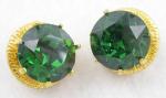 Earrings-Unsigned - Green Rhinestone Earrings