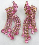 Earrings-Unsigned - Pink Rhinestone Dangle Earrings