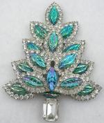 Christmas/Holiday Jewelry - Molded Glass Leaves Christmas Tree Brooch