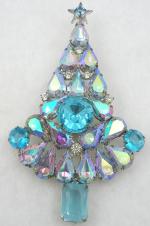 Christmas/Holiday Jewelry - Aqua Aurora Teardrop Christmas Tree Brooch