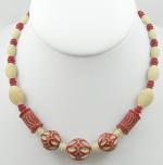 Bakelite/Celluloid/Galalith - Ivory & Red Celluloid Bead Necklace