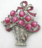 Floral Jewelry - Pink Moonglow Flower Basket Brooch