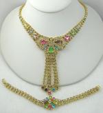 Sets & Parures-Unsigned - Vintage Pastel Rhinestone Demi-Parure