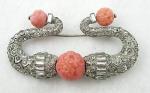 Brooches-Unsigned - Art Deco Rhinestone Snakes Motif Brooch